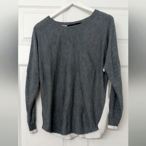 French Connection Vintage Gray & White Color Blocked Raw Seam Sweater- Size: M